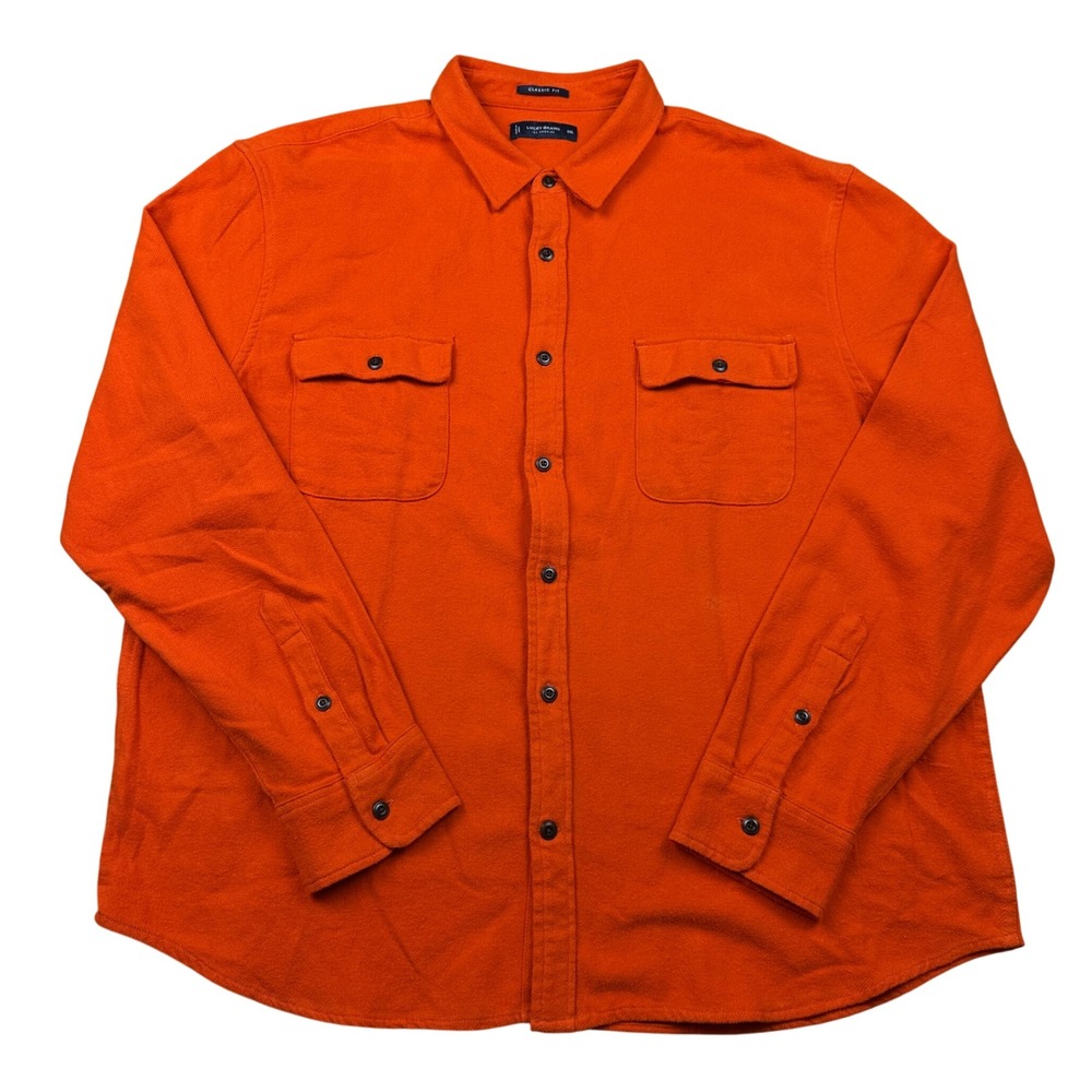 Lucky Brand Mens XXL Orange Cotton Flannel Shirt Classic Fit Long Sleeve Button